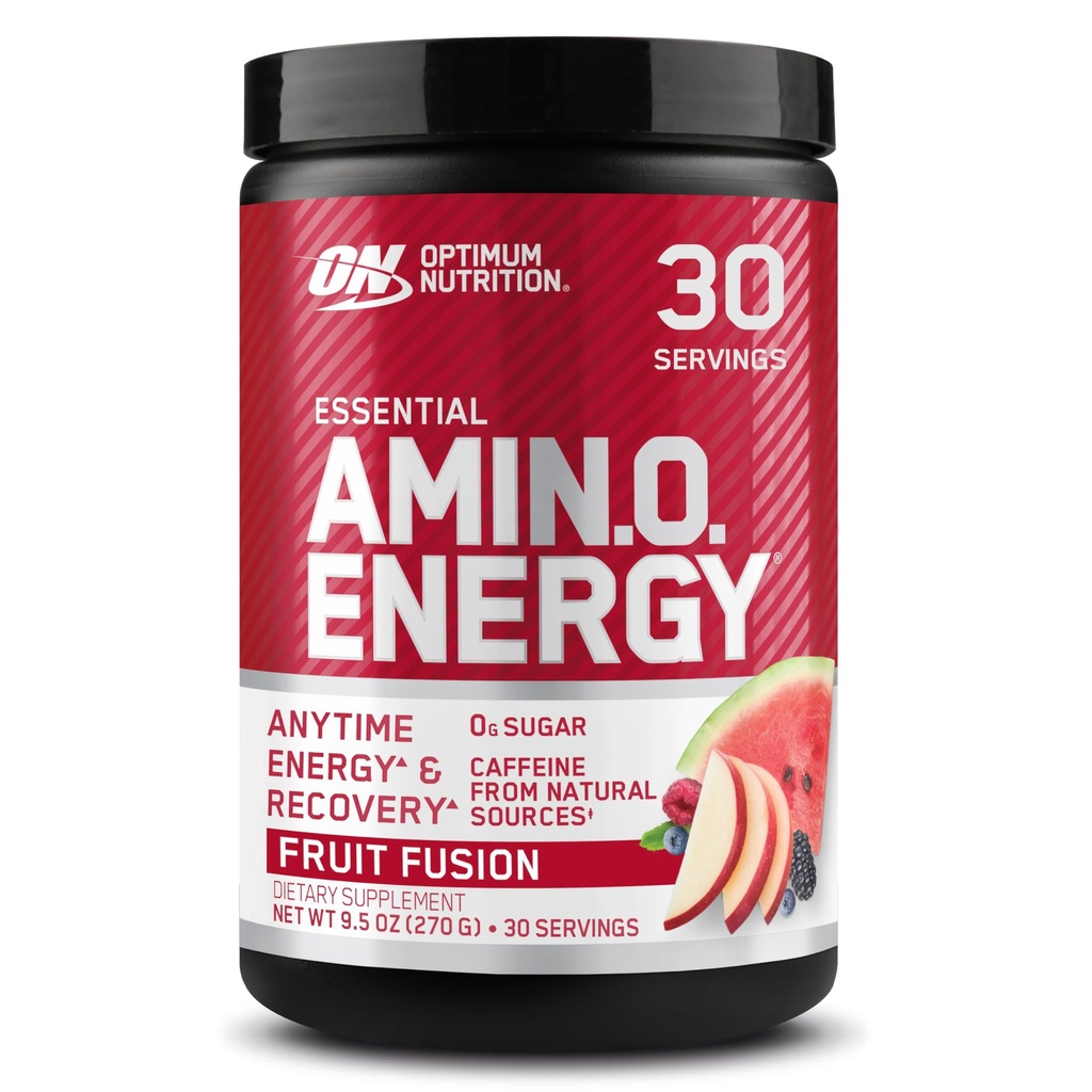 Optimum Nutrition Amino Energy - Wstępne ćwiczenia z zielonej herbaty, BCAA, Amino Acids, Keto Friendly, Green Coffee Extract, Energy Powder - Fusion owocowy, 30 Servings (Packaging May Vary)