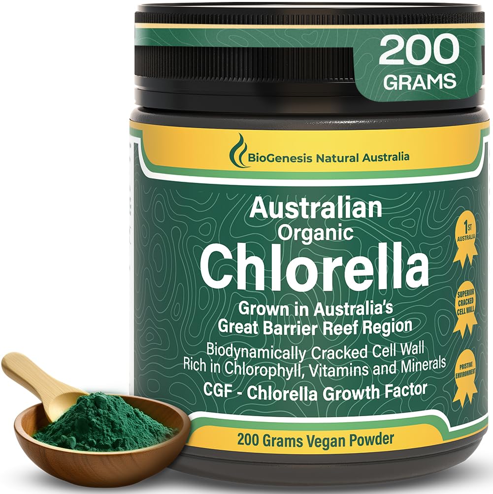 Biogeneza Organic Chlorella Powder - 200g Greated 124; Australian Hodowl 124; BioDynamic Cracked Cell Wall 124; Bogaty w chlorofil, witaminy i minerały 124; Wspiera energię i odporność 124; Wegan Powder