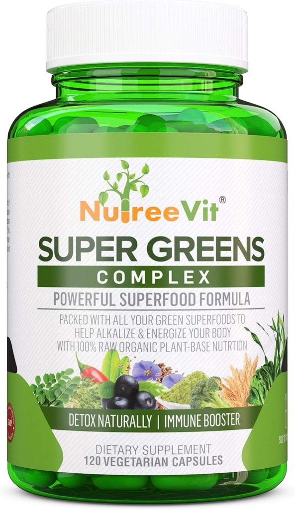 SuperGreens - Spirulina, Chlorella, Wheatgrass + więcej - Pakowane odżywcze zielony mieszanka