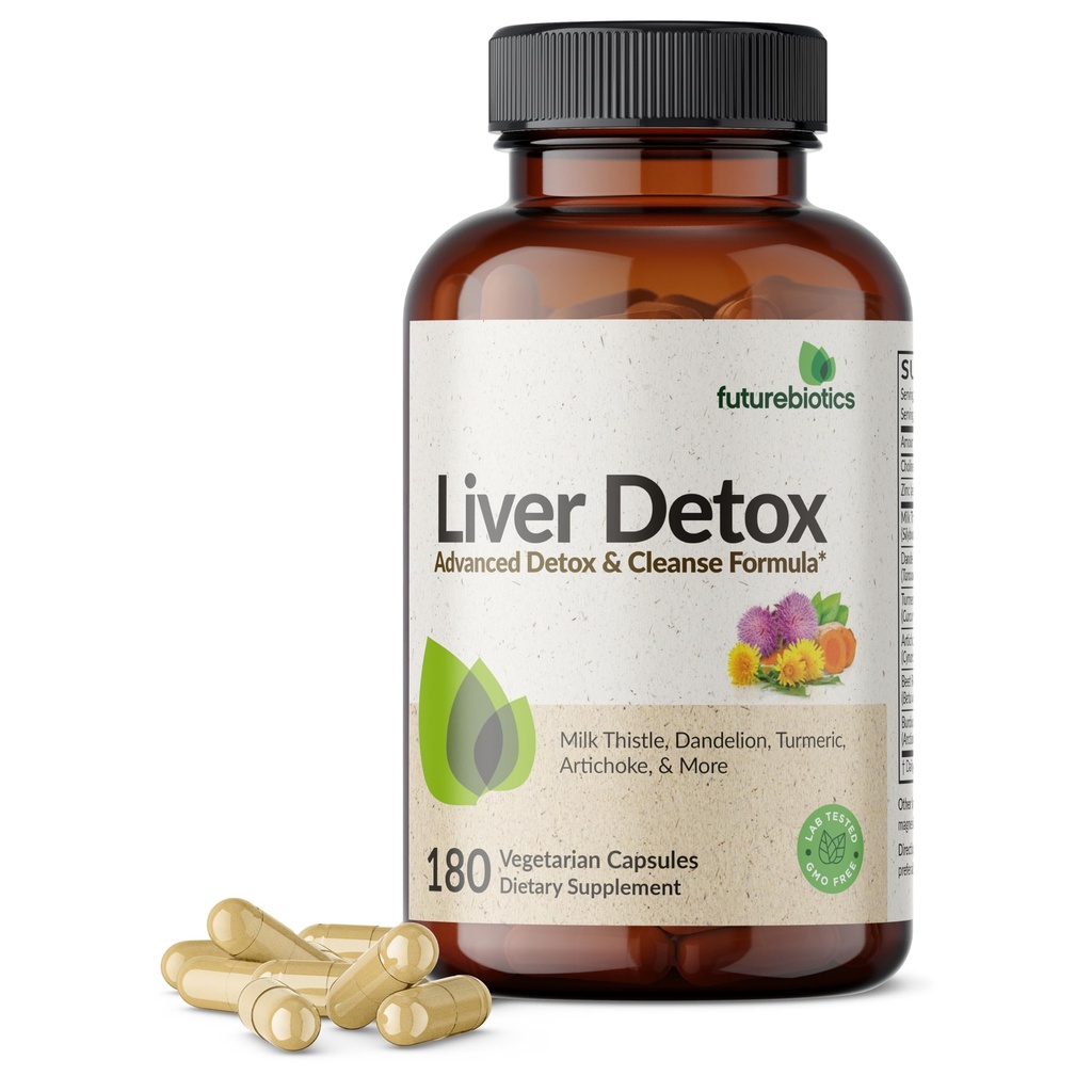 Futurebiotyka Detox wątroby Advanced Detox & Cleanse Formuła Wspiera zdrową czynność wątroby z mlekiem Thistle, Dandelion Root, Turmeric Artichock Leaf, & More, Non-GMO, 180 Kapsułki wegetariańskie