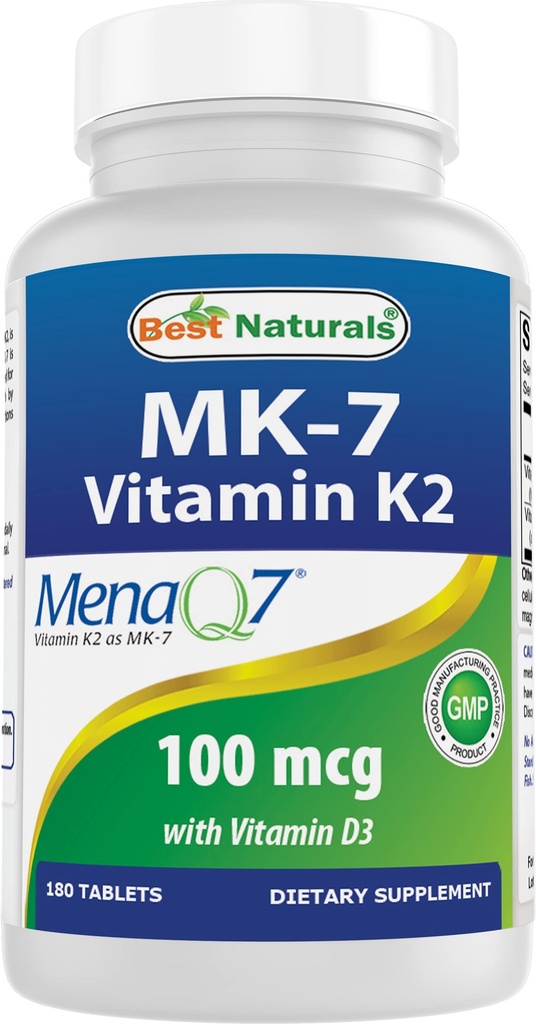 Najlepsza naturalna witamina K2 (MK7) z suplementem D3 do kości i serca (5000 j.m. witaminy D3 i 100 μg witaminy K2 MK7), 180 tabletek