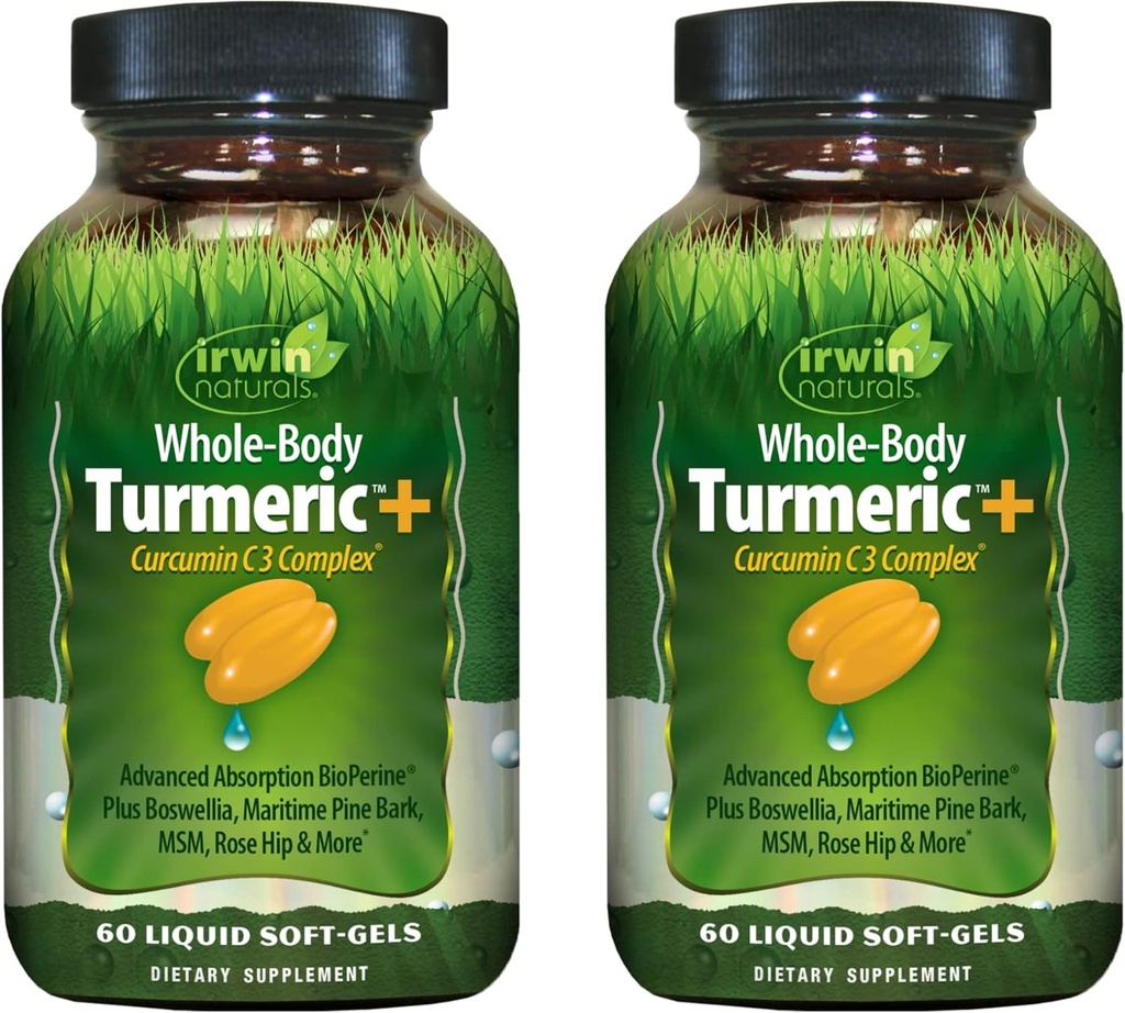 Irwin Naturals Whole Body Turmeric + Curcumin C3 Complex - 60 Płynne żele soft-, Opakowanie 2 - Wspiera całoustrojowe Wellness - 60 Łączne usługi