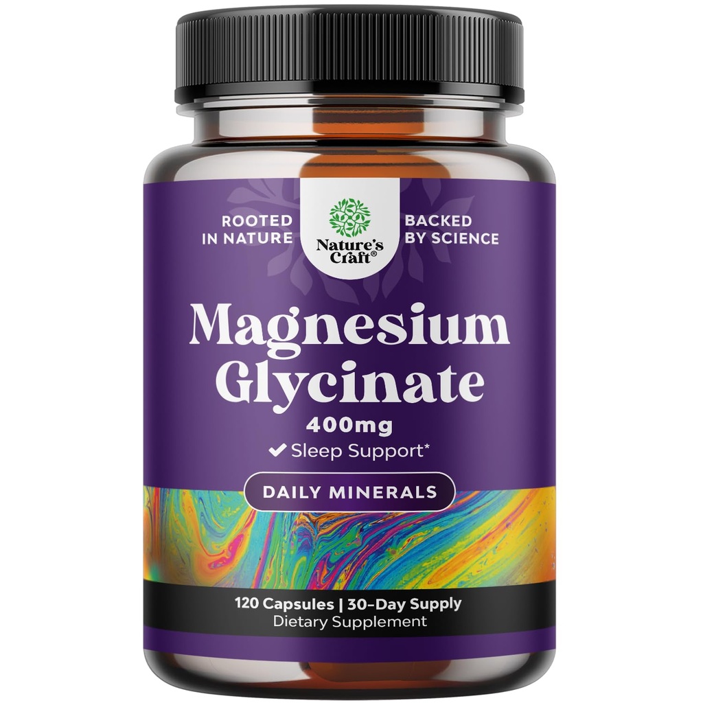 Pure Magnezu Glycinate Supplement 400mg Per Serving - Wegan Wysoka Absorpcja Kapsułki chelatowane magnezu dla kobiet i mężczyzn z Elemental 400mg for Mood Sleep and Relaxation Support - 120 Count