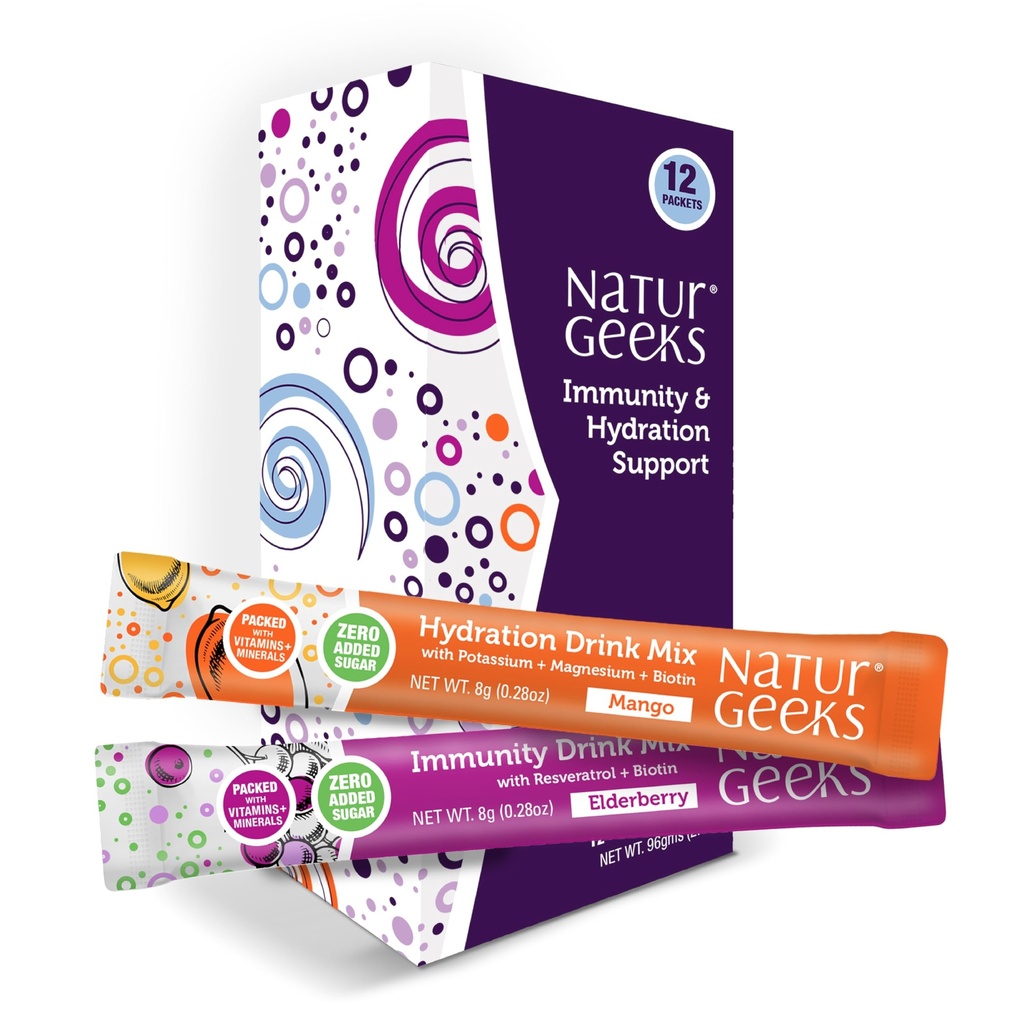 NutraGeeks Wegan Electrolytes w proszku Pakiety - Elektrolity bezcukrowe na natychmiastowe nawodnienie - Proszek nawadniający z Elderberry & Mango Flavors - Bez cukru, 12 Służenia