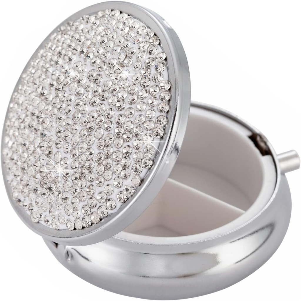 Pudełko z polewą Pocket Pharmacy Bling Travel Pill Case Box for Purse Mini Pill Holder Organizer Small Pill Container for Witamina (Silver)