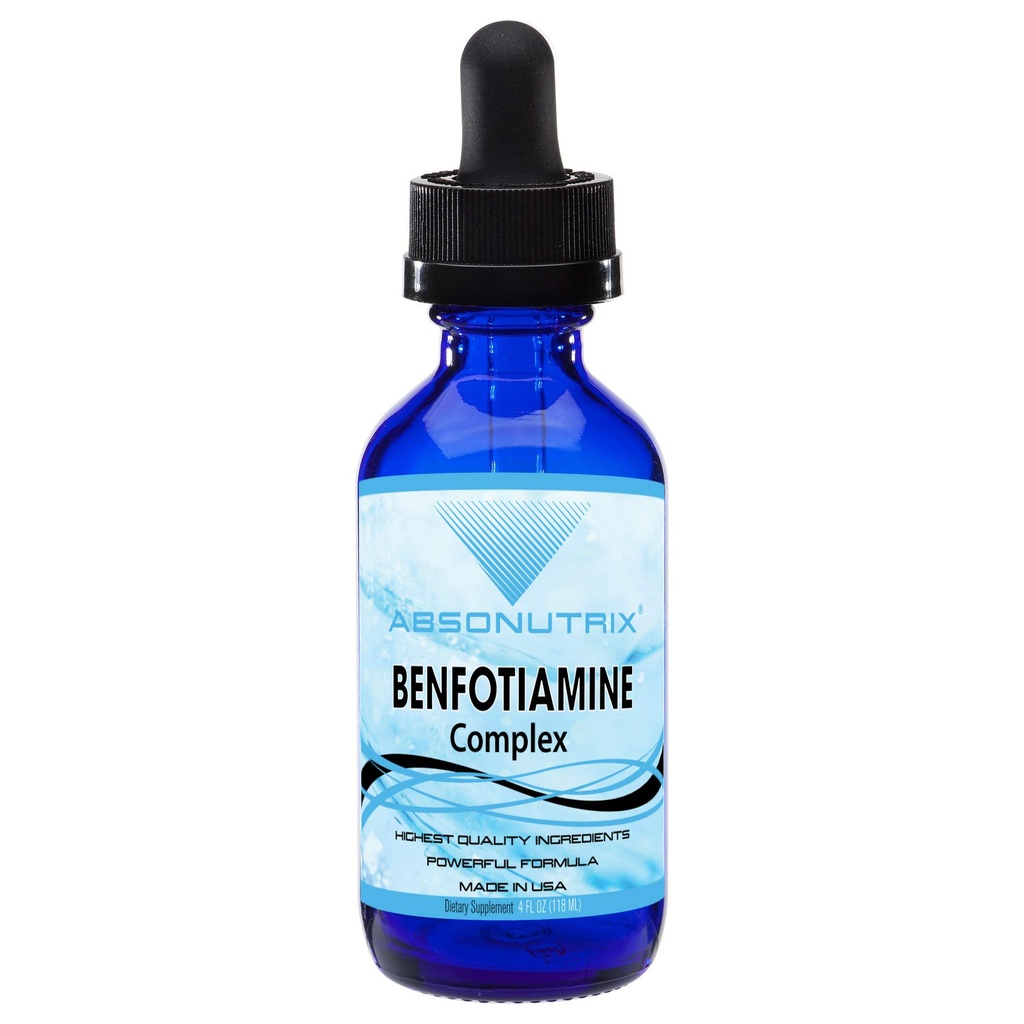 Absonutrix Benfotiamina Complex 300 mg, 4 Butelka Fl Oz, 200 Służenie, Wysoka dostępność biologiczna, Pothent Składniki, Szybka absorpcja, Cruelty- Free, Non-GMO, Trzyczęściowy Tested Party, GMP- Certified, Made in USA