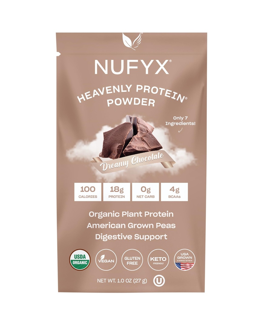 NUFYX ® • Niebieskie Białko ® Proszek • Najlepsza na świecie 100% Ekologiczna Amerykańska Groszek Dorosła • Wegan • Wolna od glutenu • Niskie węglowodory (Dreamy Chocolate, Packet)