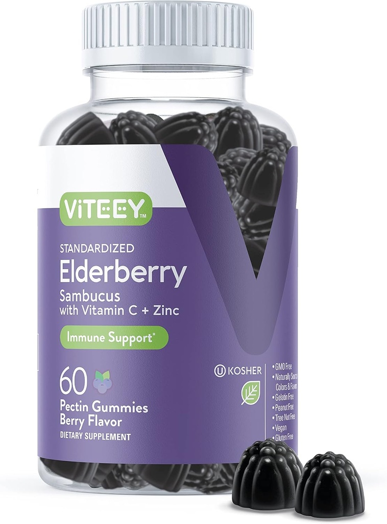 Witeey Sambucus Gummies Elderberry dla dorosłych - Witamina C i Gummeje Odporność cynku - Wegan, Gluten- Free - 60 Hrabia