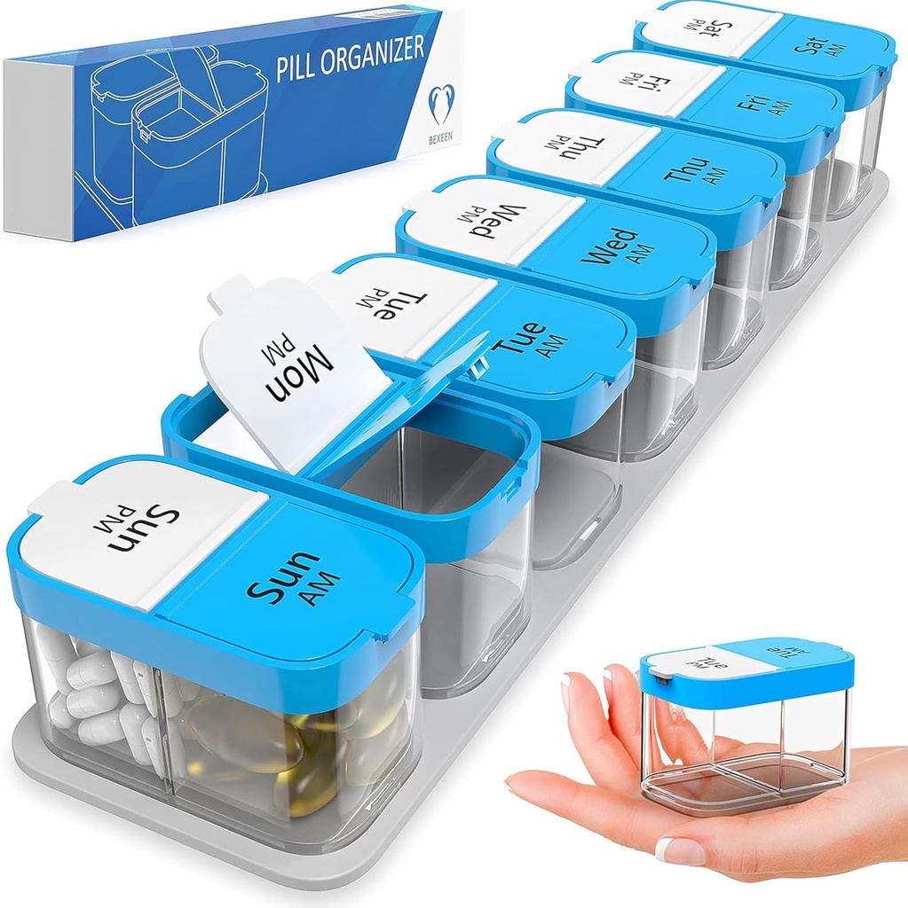 Dodatkowy duży tygodniowy pill organizer - XL Daily pill box - 7 Day Am Pill Case Jumbo Pill Container for Supplements Big Pill Holder Dwa razy dziennie