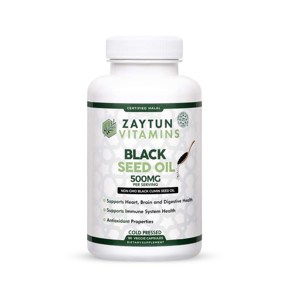 Halal Black Seed Oil, Wspomaga serce, Mózg i zdrowie immunologiczne, Natural Anti- Oxidant, Non-GMO, Cold- Pressed, 90 Kapsułki Veggie, Made in USA - Halal Vitamins