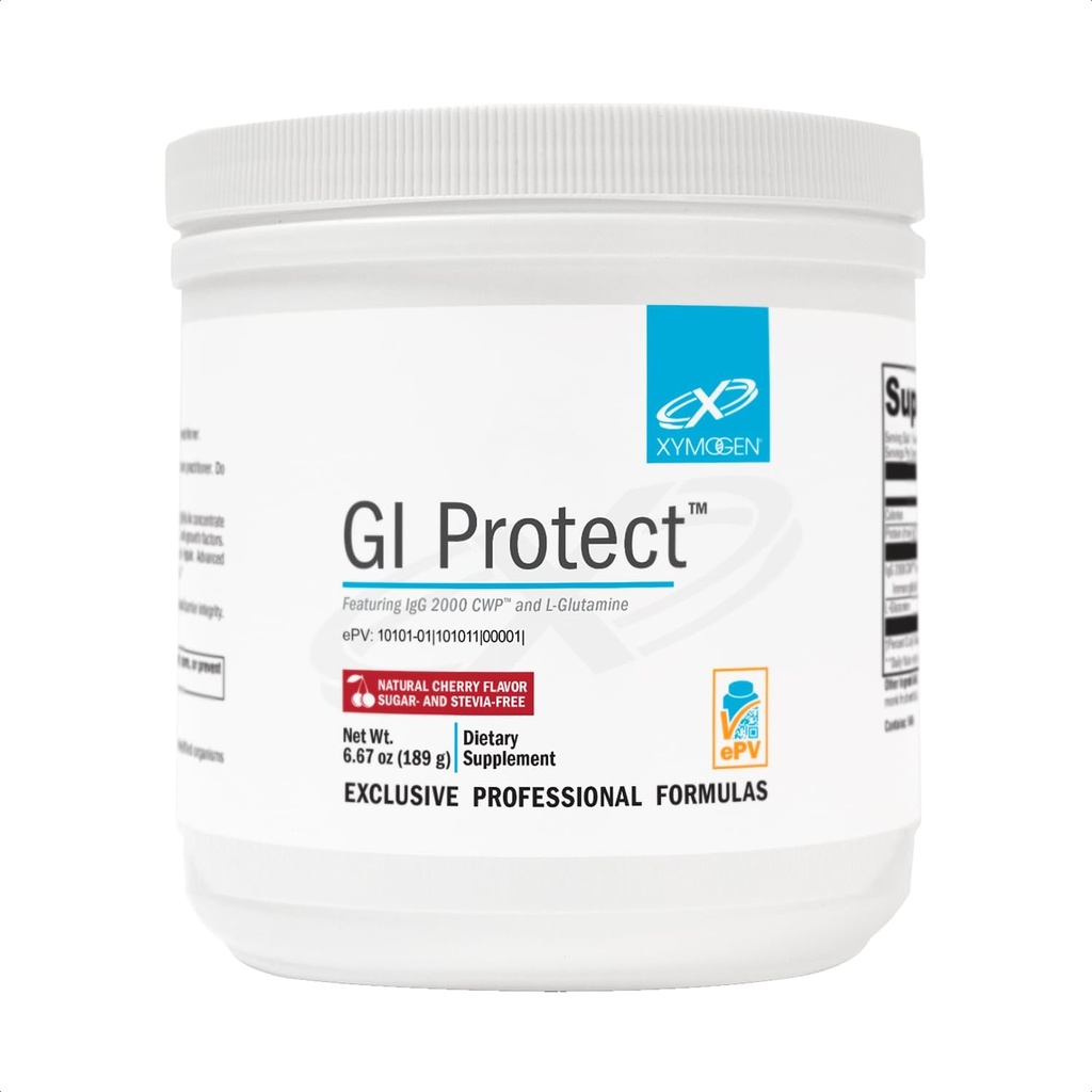 XYMOGEN GI Protect - IgG Immunoglobulina L- Glutamina Proszek Suplement - Wspiera GI Lining + Gut Zdrowie, Cytokina Równowaga, Immune Health + Naprawa tkanek, Cukier i Stewia Free - Cherry Flavor (6.67 oz)
