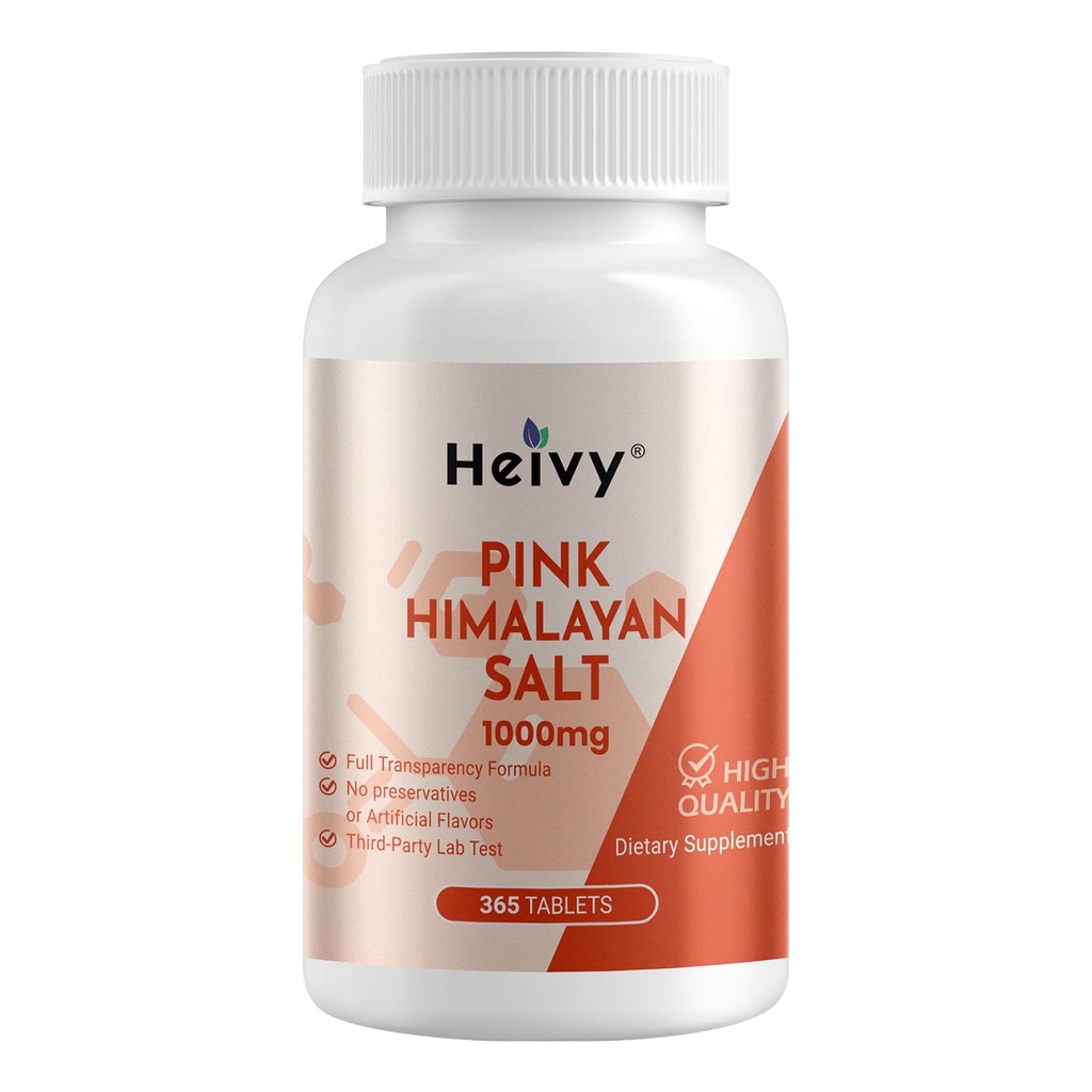 Heivy Pink Himalayan Salt Tablets 1000mg - Chlorek sodu 988mg, Non-GMO, Mineral- bogaty w elektrolity Balance and Hydration, 365 Sole Tablets- Eectrolyte Supplement