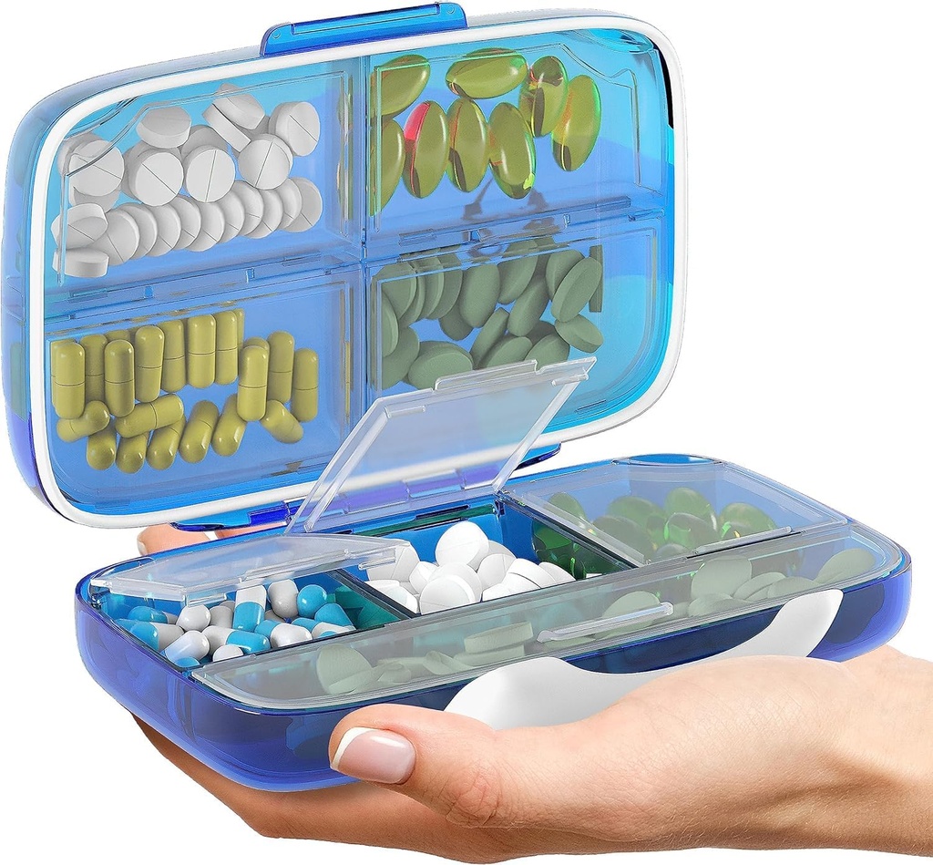 Niebieski i Rose Airtight Pill Organizer Pill Box Duży Pill Dispenser Strona główna Suplement podróżny Holder Przenośny Witamina Sorter Jumbo Rozmiar 8 Komponent Witamina Kontener Daily Medicine Travel Essentials