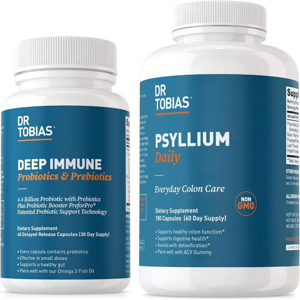 Dr Tobias głębokie immunologiczne probiotyki i prebiotyki i Psyllium Daily, Supports Digestive Health, Gut Immune Function, Daily Fiber Supplement in Support of Colon Health z 4.4. Miliard CFU