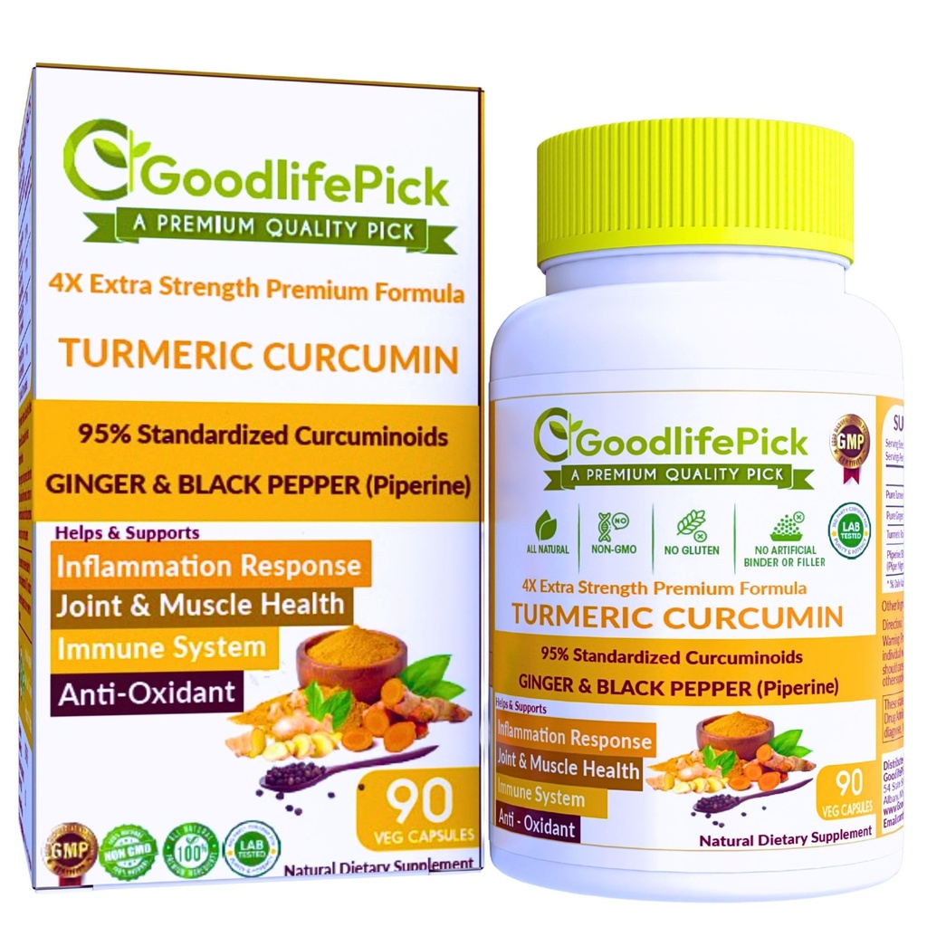 Kapsułki Turmeric Premium z Ginger i Black Pepper. Kurkumina kurkuminowa 95% Kurkumina & Ginger Root AllNatural NonGMO NO Rice Proszek NO Stearynian NO Silica NO Gluten 90ct