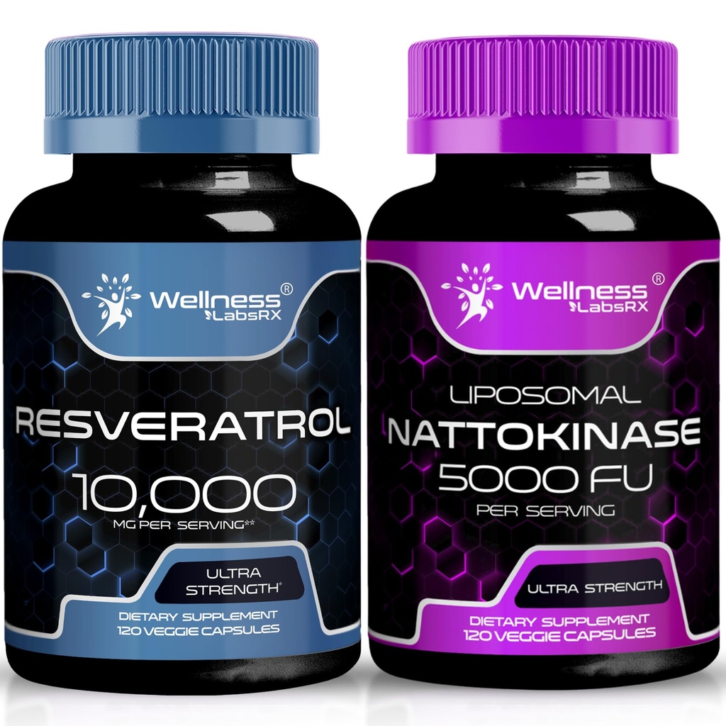 WELLNESS LABSRX Resveratrol kapsułki 10000mg - Nattokinaza Suplement kapsułki - 5000 FU