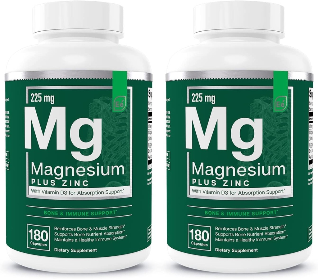 Elementy zasadnicze Magnezu Plus Cynk z witaminą D3 Bilans 124; Scientific Reducted Heart, Bone & Muscle Support Bilans 124; 225mg Triple- Siła Magnezu Complex z Glycinate, Malate, Cytrate 124; 360