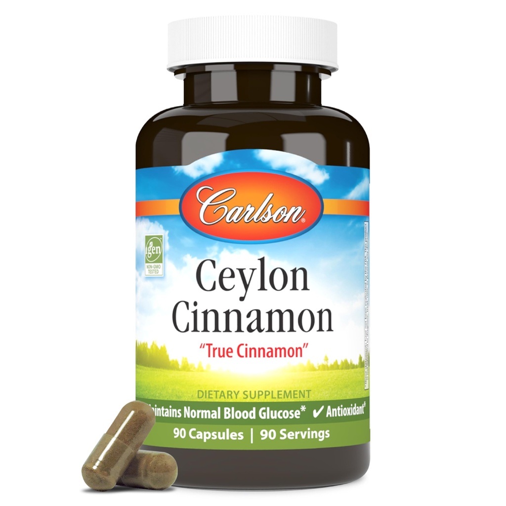 Carlson - Ceylon Cynamon, Suplementy cynamonowe, 500 mg, Cynamon Extract Pills, Ceylon Cynamon Kapsułki, 90 Kapsułki.