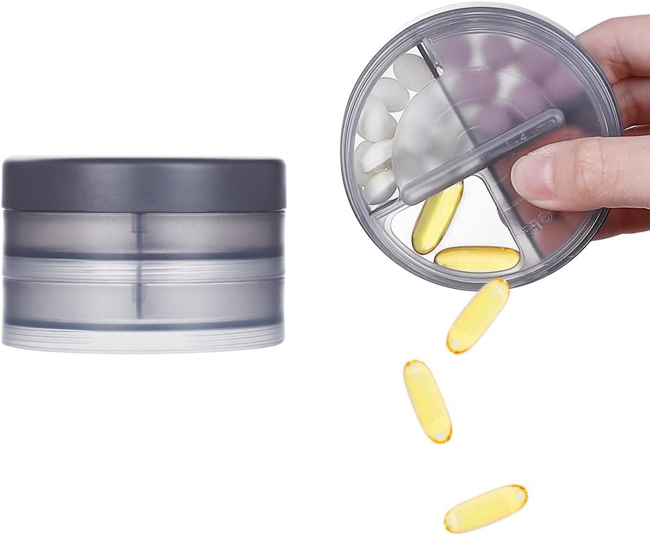 2 Layers Pill Case, KIGI Daily Pill Organizator z 8 Komory 1 dzień 4 razy Portable Pill Box Organizator witaminy dla podróży (Gray 3.1-2Inch)