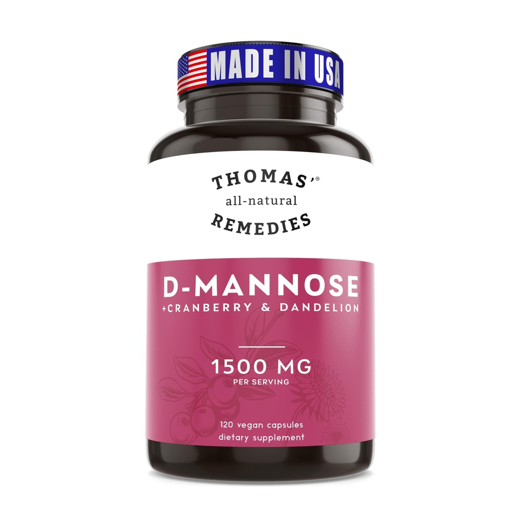 Thomas 's all-natural Remedies D- mannose 1200mg - z Żurawiny i Dandelion - Natural Urnary Tract i UTI Health Support - Best dmannose kapsułki - NO wypełniacze, All- Natural, Wegan - 120 Kapsułki