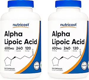 Nutricost Alpha Lipoic Acid 600mg, 240 Kapsułki wegetariańskie - Gluten Free, Soy Free & Non-GMO, 120 Servings (2 butelki)