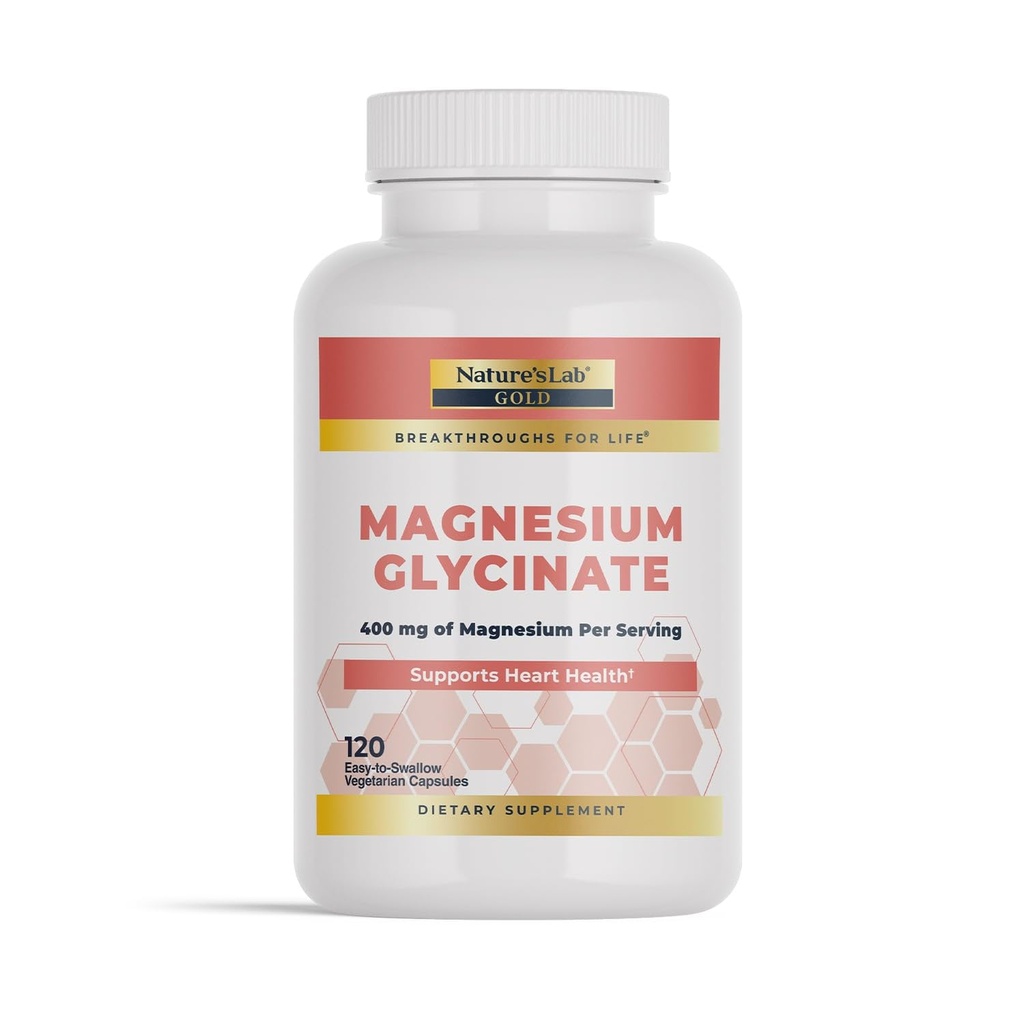 Nature 's Lab Gold Magnezu Glycinate 400mg - wspomaga zdrowie układu krążenia, mięśnie i nerwy * - 120 Kapsułek (30 Day Supply)