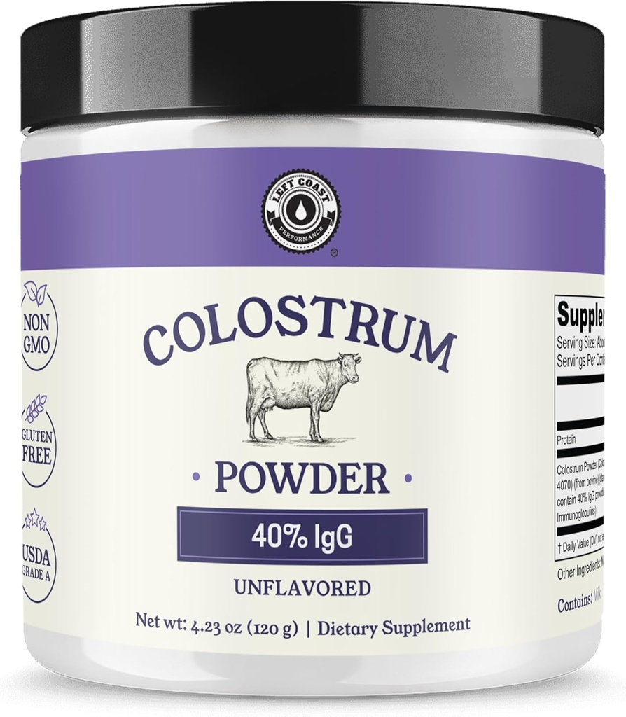 Colostrum Powder 40% IgG - USA Sourced Bovine Colostrum Supplement for Immune Support, Gut Health, Muscle Recovery, and Total Wellness - Single Ingredient, No Additives, Non-GMO - 60 porcji