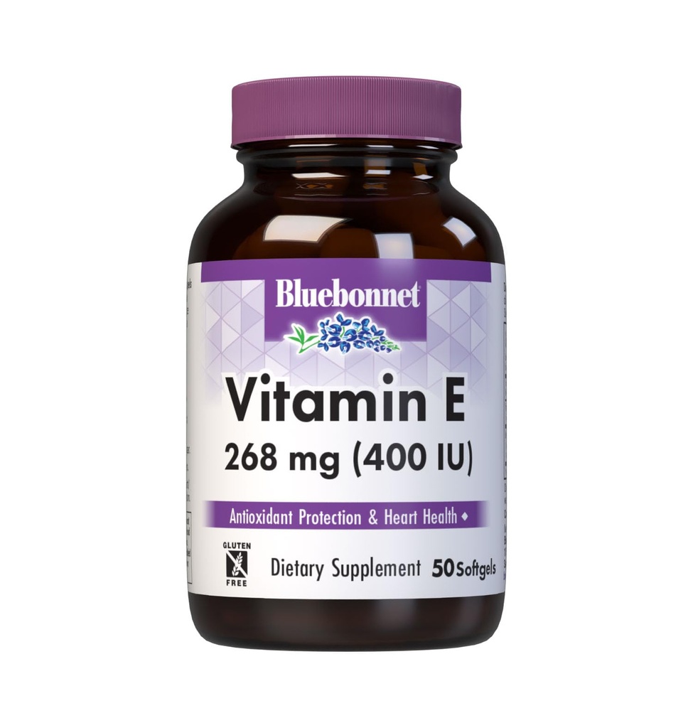Bluebonnet Nutrition Witamina E 400 IU (268 mg) Mieszane Tokoferole Softgels, Darmowy Radical Portection & Cardiovical Support, Gluten- Free, Dairy-Free, 50 Softgels, 50 Służenie