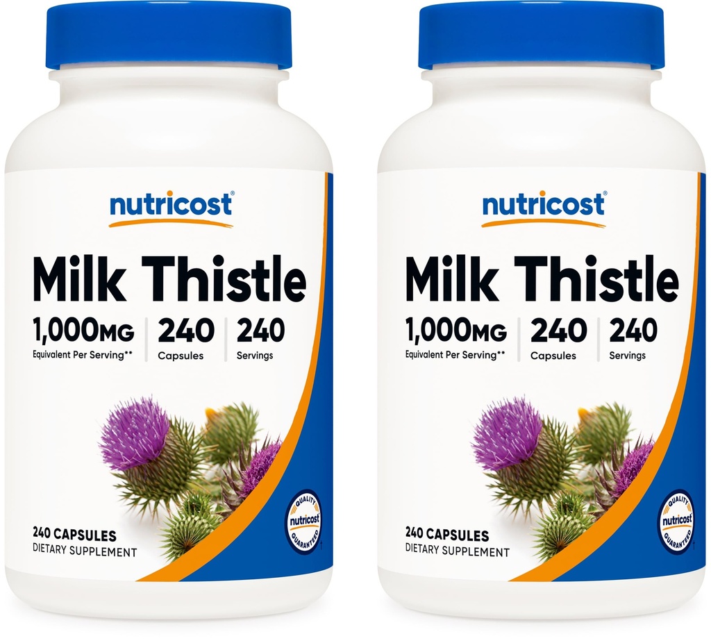 Nutricost Milk Thistle 1,000mg Equivalent, 240 kapsułki (2 opakowania) - 250 mg 4: 1 Extract - Vegan, Non-GMO i Gluten Free