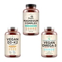 AMANDEAN Premium Magnezu Complex, Vegan Omega 3, Vegan D3 + K2 Bundle. Wsparcie immunologiczne oparte na plantacjach. Algae DHA & EPA. Jakość Sleep, Focus & Mood. Wsparcie zdrowe serce, mózg, łączniki i oczy