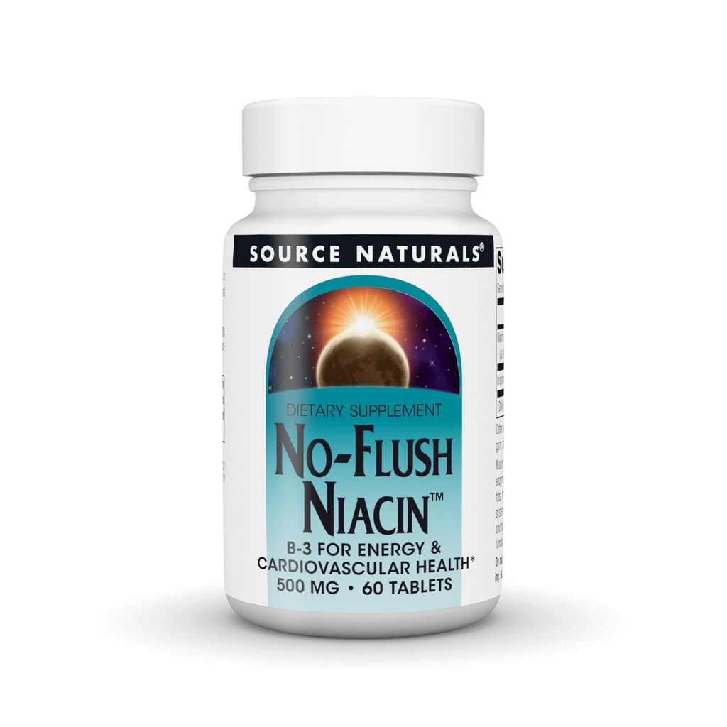Źródło Naturals No- Flush Niacin, B-3 for Energy and Cardiviral Health * - 500 mg - 60 Tabletki wegetariańskie