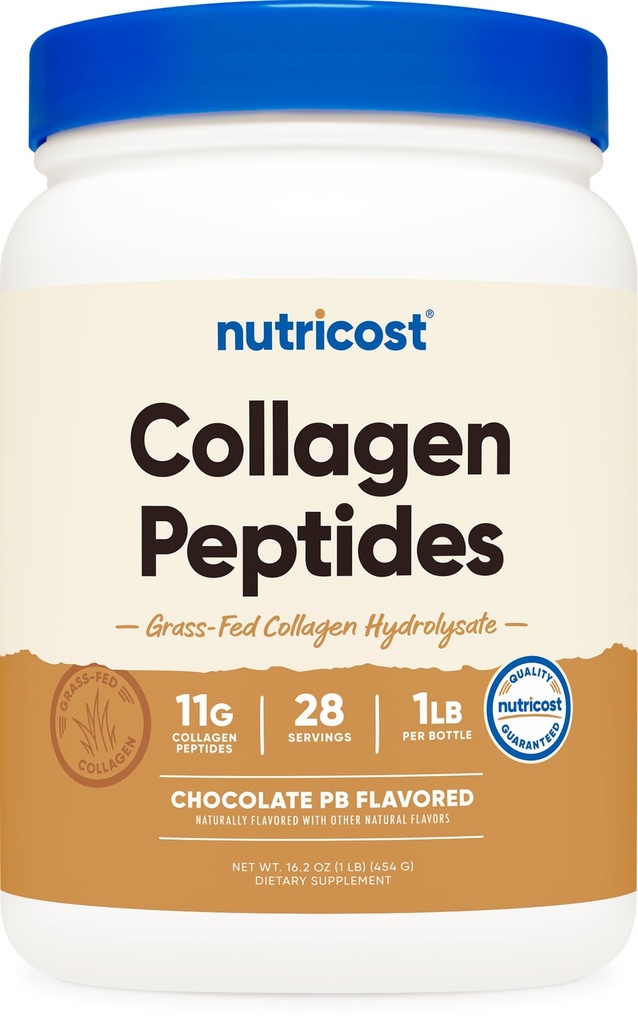 Nutricost Collagen Peptydes Proszek (Czekoladowy Masło orzechowe aromatyzowane) 1 LB - Hydrolizat Kolagenu karmowego, Bez glutenu