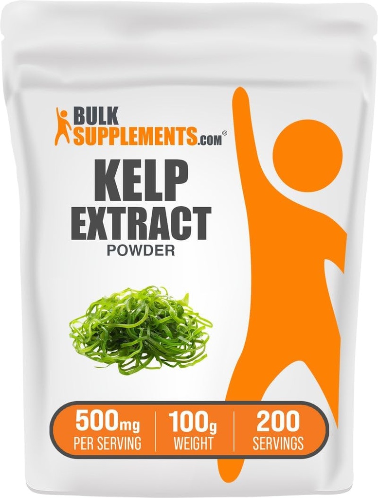 BulkSupplements.com Kelp Extract Powder - Kelp Supplement, Brown Seaweed Extract, Seaweed Powder - Gluten Free, 500mg per Serving, 100g (3.5 oz) (opakowanie po 1)