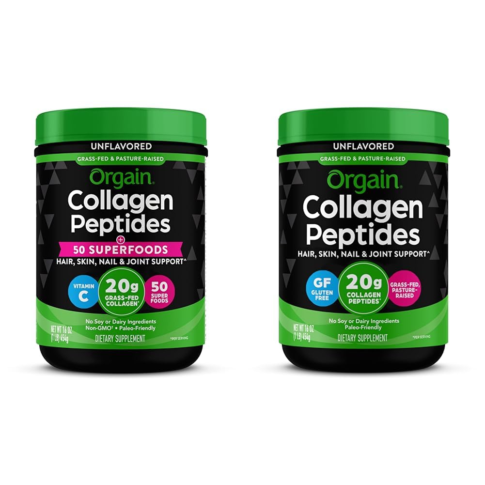 Orgain Zhydrolizowany Kolagen Proszek + 50 Organic Superfoods, 20 g Kolagen z trawy i Zhydrolizowany Kolagen Peptydes Proszek, 20g Kolagen z trawy - Włosy, Skóra, Nail & Joint
