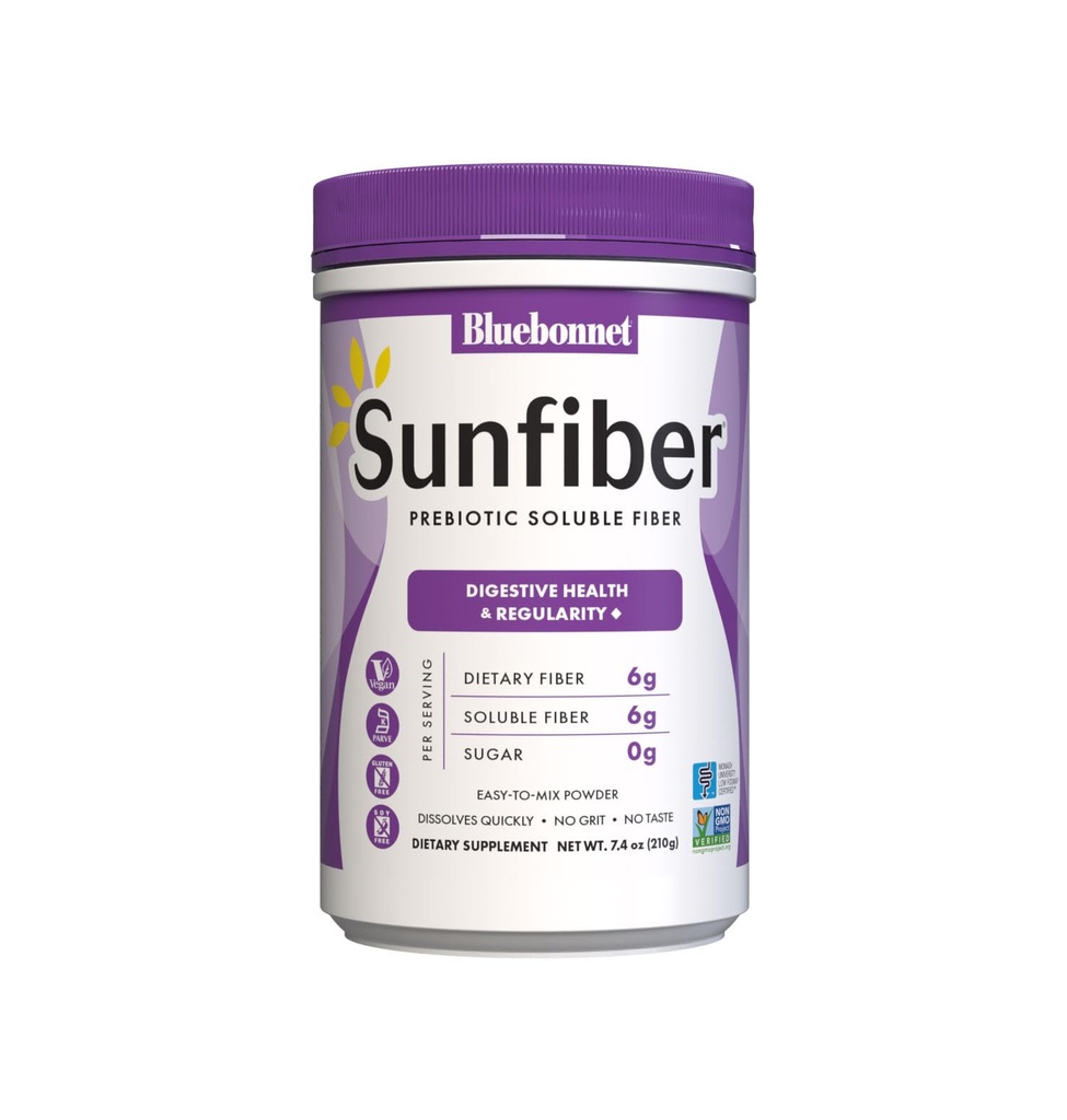 BlueBonnet Nutrition Sunfiber - 6 g Prebiotycznego Fiber rozpuszczalnego roślin - Wsparcie Digestive Health * - Natychmiastowe rozwiązanie - Non-GMO, Wegan, Kosher, Low- FODMAP - Unflavored, 7.4 OZ, 30 Służenie