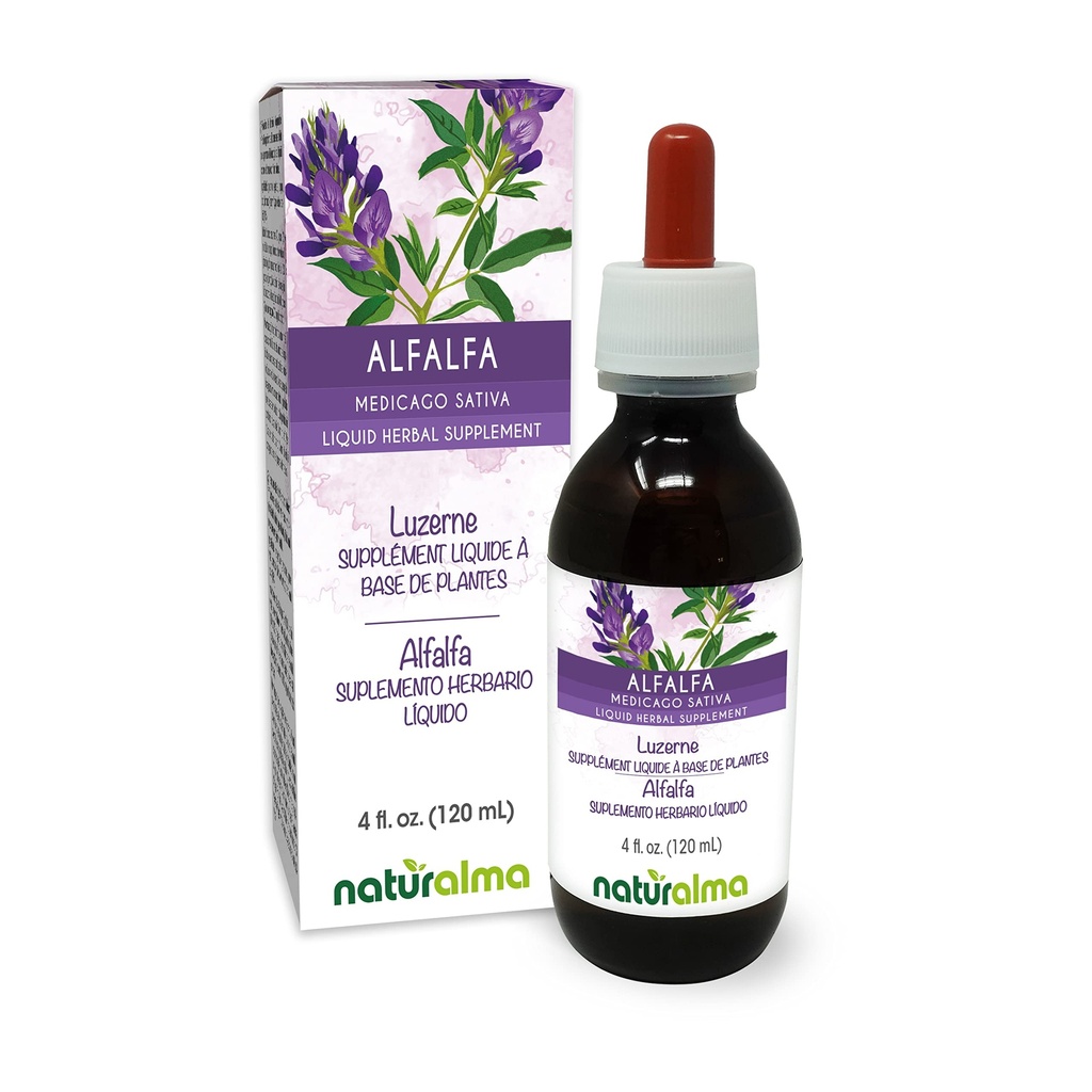 Naturalma Alfalfa lub Lucerne (Medicago Sativa) zioła z kwiatami bez alkoholu nalewka - bogaty w naturalny chlorofil - 4 fl Oz Liquid Extract in Drops - Suplement ziołowy - Wegan