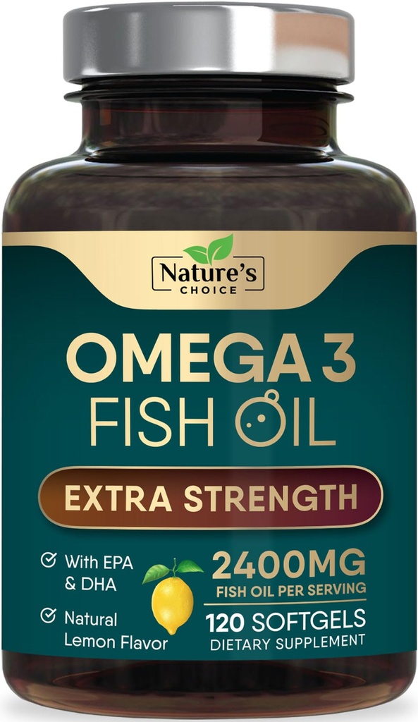 Omega 3 Fish Oil Supplement 2400 mg - Triple Force EPA & DHA Fish Oil Omega 3, Essential Fatty Acids Supplement Softgels, Brain & Heart Health Supplements Supplements, Gluten Free Non-GMO, 120 Softgels
