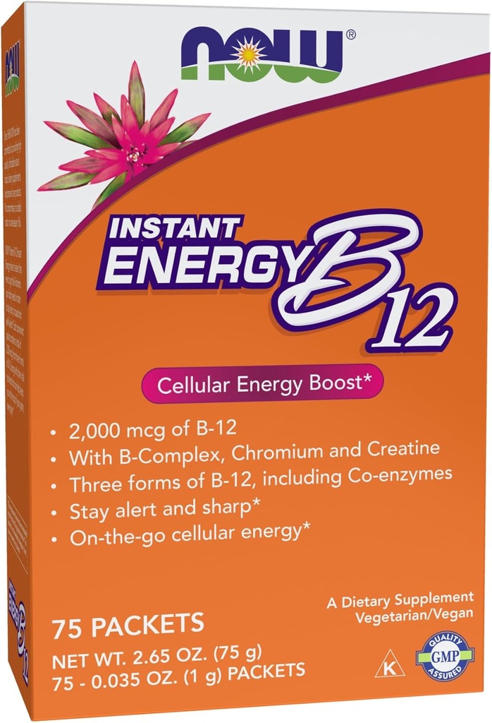 TERAZ Suplementy, Natychmiastowa energia B- 12 (2000 µg B- 12 na opakowanie), Wzmocnienie energii komórkowej *, 75 Pakiety