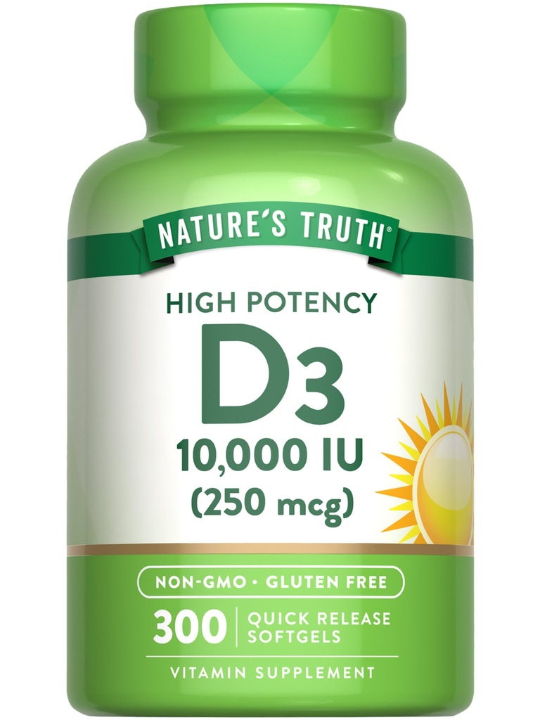 Nature 's Truth Witamina D3 10000 IU Softgels 124; 300 Hrabia 124; Dodatkowa siła 124; Non-GMO & Gluten