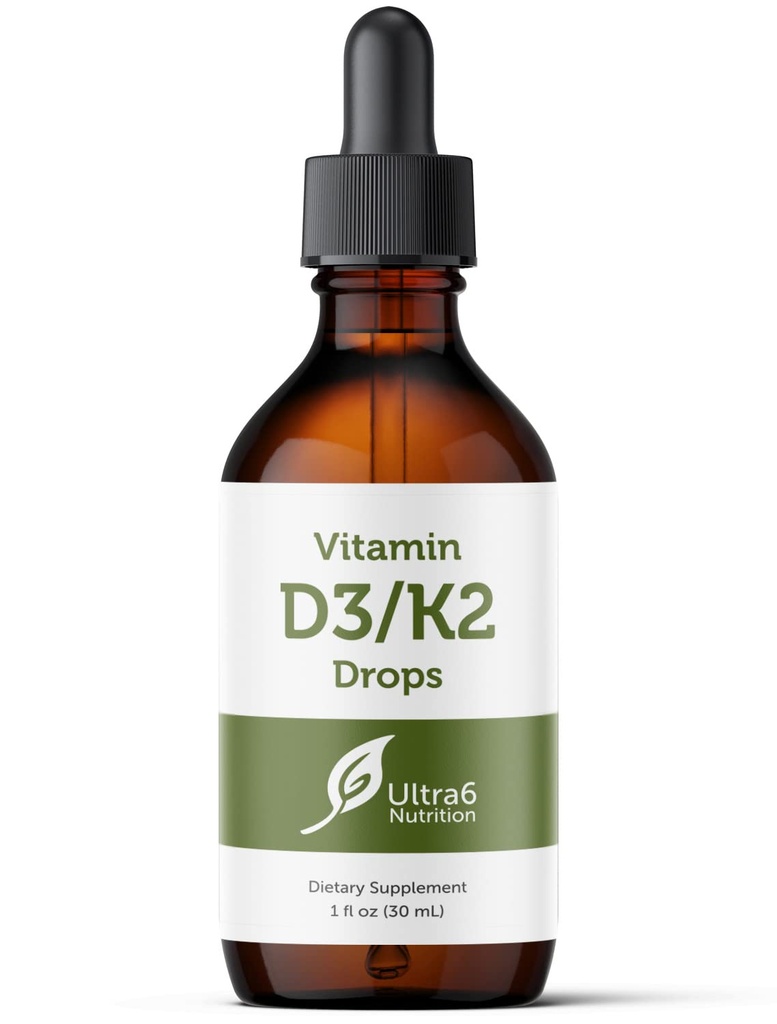 Ultra6 Żywienie Witamina D i K2 Dropy - Płynna Witamina D3 z K2 Suplementy dla dorosłych - Easy- to- Take, Flavor- Free, Wysoko Absorbowalne VIT D3 i K2 Suplementy, Made in USA (30 ml)