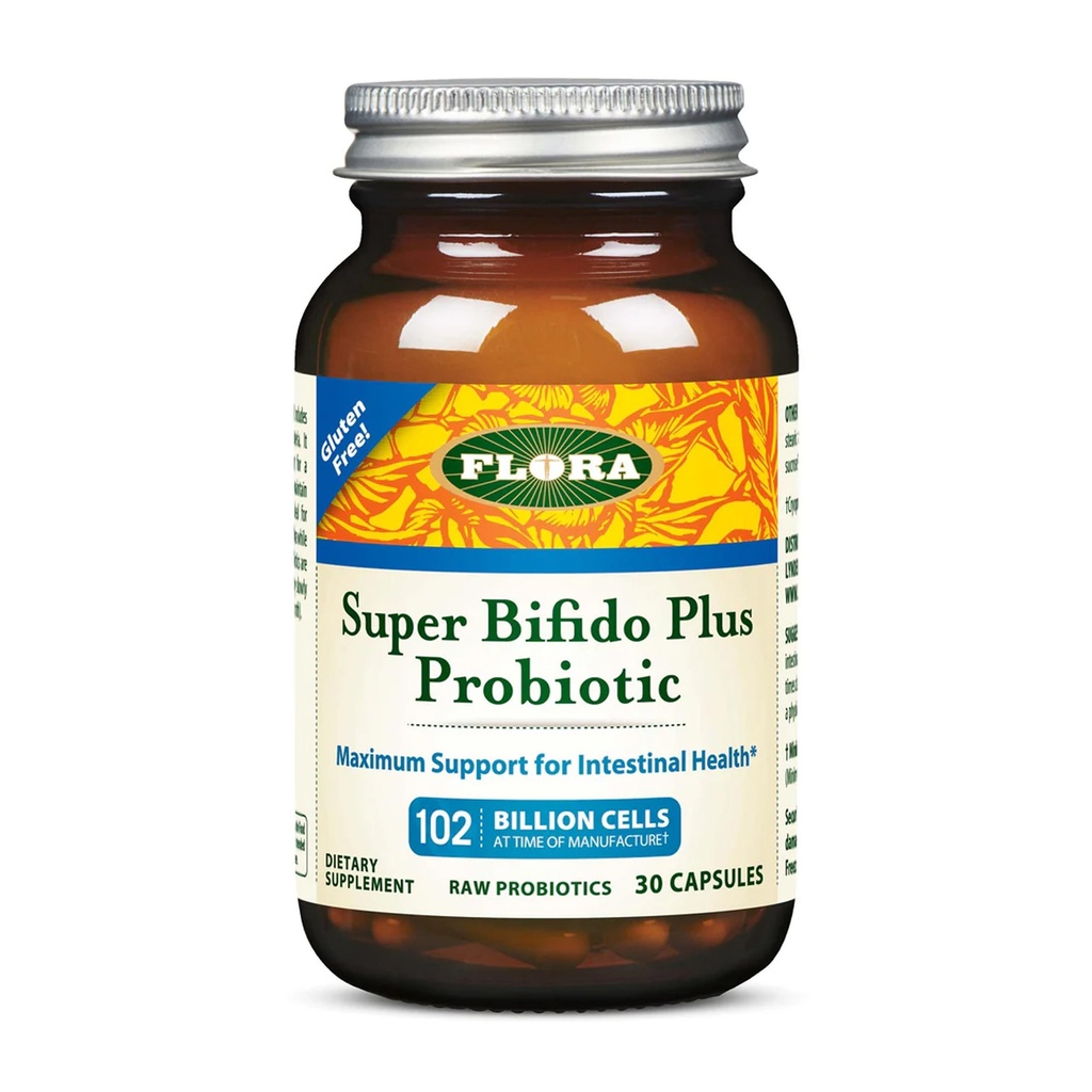 Flora Super Bifido Plus 102 Miliard CFU, Probiotyki surowe dla mężczyzn i kobiet, Bifidobacterium, Lactobacillus, trawienie, IBS, System immunologiczny, Gut Balance Supplements - 30 Kapsułki wegetariańskie