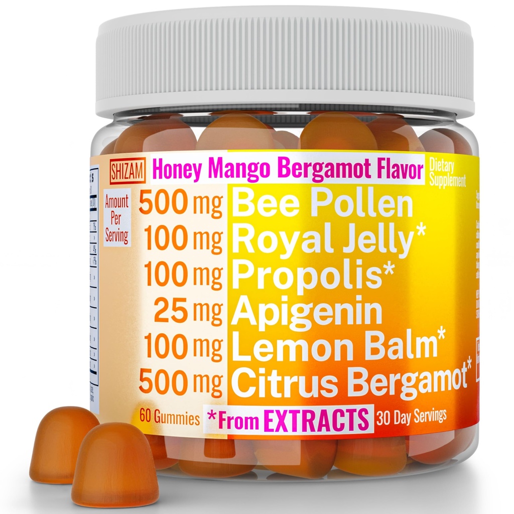 Bee Pollen Apigenin Citrus Bergamot Gummies w Organic Propolis Royal Jelly Honey Lemon Balm Extract, Suplement dla mężczyzn Dzieci, Tincture Drops Proszek kapsułki Herb kapsułki Suplementy Alt, Pollan Polen