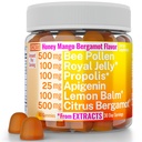 Bee Pollen Apigenin Citrus Bergamot Gummies w Organic Propolis Royal Jelly Honey Lemon Balm Extract, Suplement dla mężczyzn Dzieci, Tincture Drops Proszek kapsułki Herb kapsułki Suplementy Alt, Pollan Polen