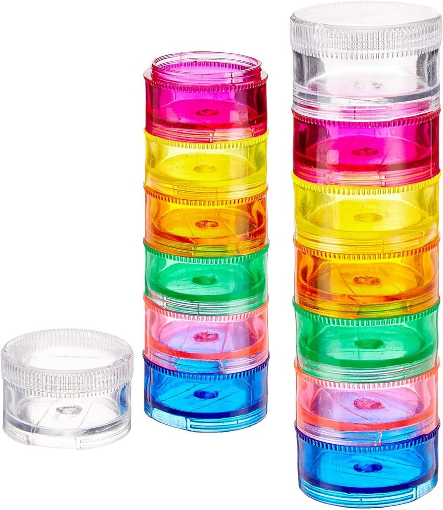 Strona główna Deke - Stackable Pill Organizator (2 Pack), 7 Cotygodniowe Pill Tower z Twist Lock Komory, BPA- Free, Travel Medicine Holder & Vitamina Dispenser, Compact & Przenośny Case, Rainbow Kolorowe