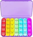 Odaro Cotygodniowy Pill Organizator 4 razy dziennie, Codzienne Pill Box 7 dzień, Duży Pill Travel Case z 28 Komory do trzymania medycyny, Witamina i suplement - Purpurowy Case