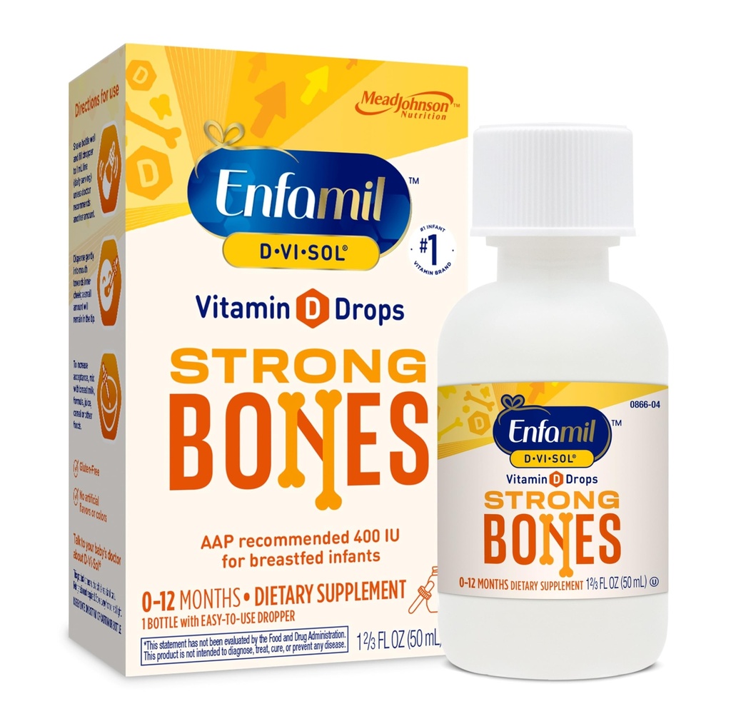 Enfamil Baby Witamina D- Vi- Sol Płynna Witamina D Krople, Wspiera silny rozwój zębów i kości, 50 ml Butelka