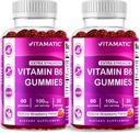 Vitamatic 2 Opakowania Witamina B6 100mg Gummies - Naturalny aromat truskawkowy - 60 Pectin- Based Gummies na butelkę - System nerwowy i wsparcie energetyczne