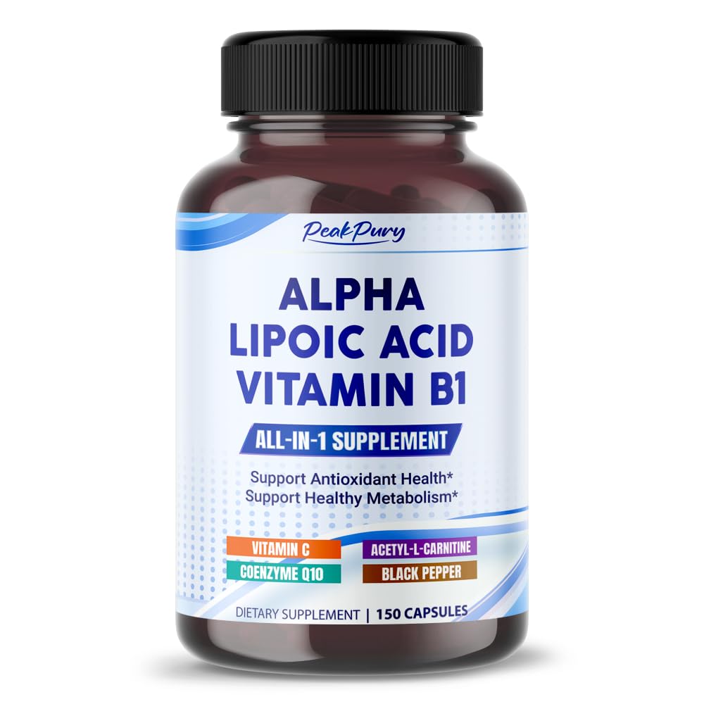 Kwas lipidowy alfa z witaminą B1 - Wspiera przeciwutleniacz Zdrowie & Zdrowe Metabolizm - Zawiera witaminę C, Acetylo- L- Karnityna, CoQ10 - Made in The USA - 150 Kapsułki