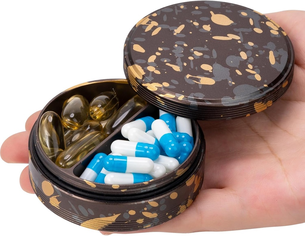 Metal pill Case 2 Pill Box - Portable Pill Organizer for Pocket or Purse, Waterproof Travel Medicine Pojemnik witaminy do przechowywania oleju rybnego i suplementów Camo